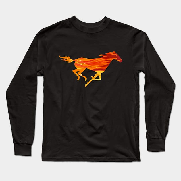 Horse On Fire Long Sleeve T-Shirt by TomCage